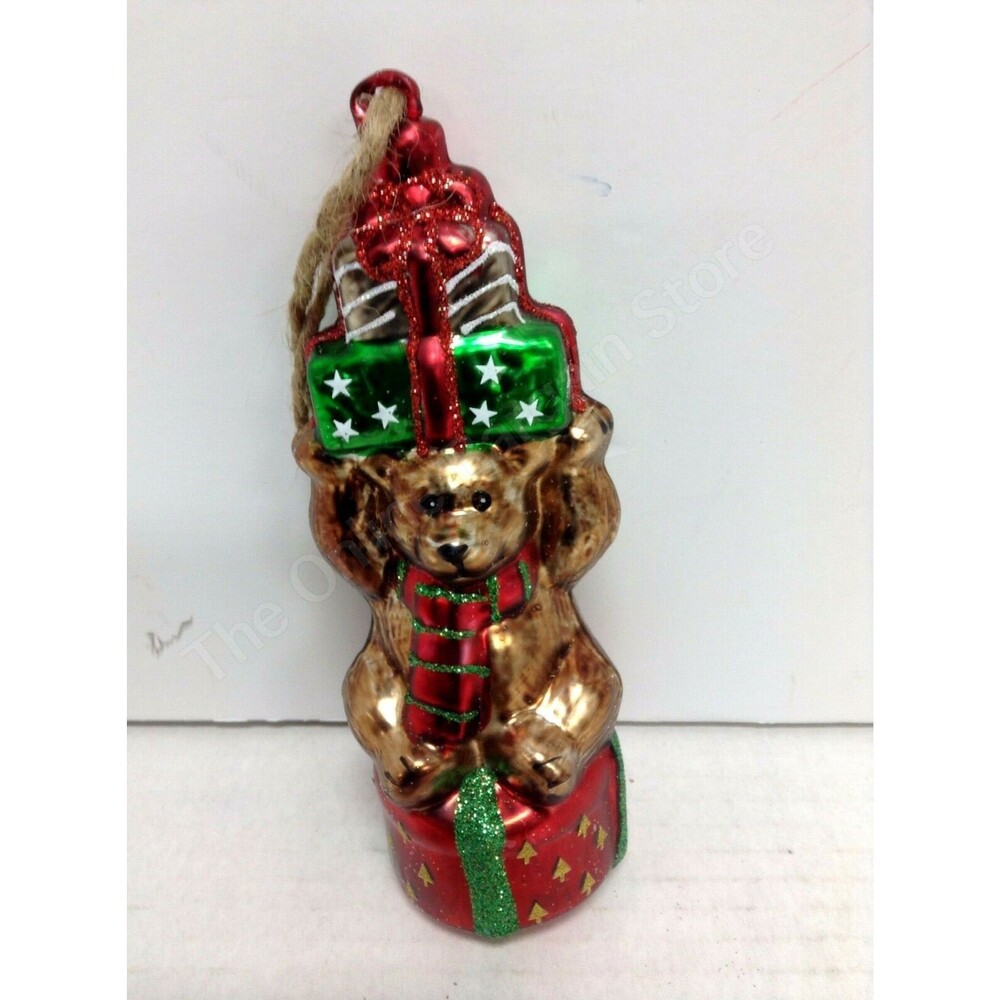 1 Pottery Barn Christmas Holiday Teddy Bear Glass tree Ornament Glitter Decor